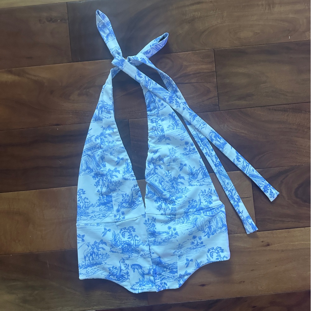 Edikted Blue and White Patterned Halter Top